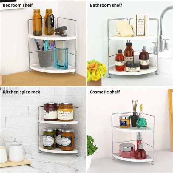 2-Tier Corner Bathroom Counter Organizer, Tool-Less Installation - Picture 6 of 16